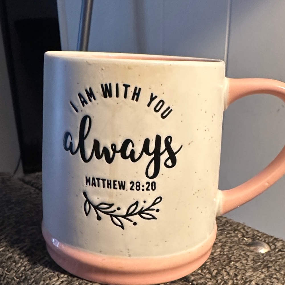 Inspirational Ceramic Mug with Pink Handle